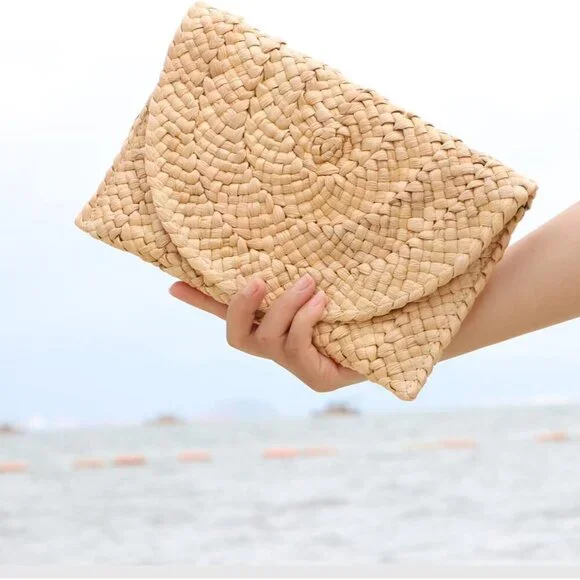 Straw Clutch Purses for Women Summer Beach Bags Envelope Woven Clutch Handbags - Picture 6 of 9